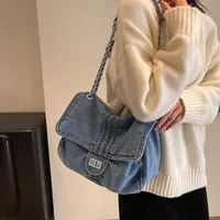 Retro Casual Denim Tote Bag For Women  Autumn New Large Capacity Chain High-grade Shoulder Messenger Bag main image 2