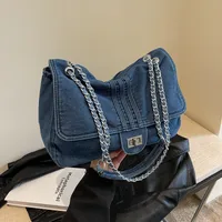 Retro Casual Denim Tote Bag For Women  Autumn New Large Capacity Chain High-grade Shoulder Messenger Bag main image 4
