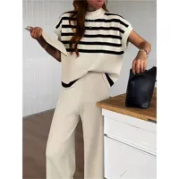 Daily Women's Casual Stripe Polyester Contrast Binding Pants Sets Pants Sets main image 1