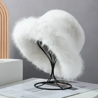 High-grade Faux Fur Mink Fur Fluffy Fisherman Hat Lady Style Big Head Circumference Plush Hat Winter Warm Pullover Hat main image 1