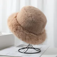 High-grade Faux Fur Mink Fur Fluffy Fisherman Hat Lady Style Big Head Circumference Plush Hat Winter Warm Pullover Hat main image 3