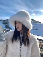 High-grade Faux Fur Mink Fur Fluffy Fisherman Hat Lady Style Big Head Circumference Plush Hat Winter Warm Pullover Hat main image 4