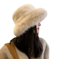 High-grade Faux Fur Mink Fur Fluffy Fisherman Hat Lady Style Big Head Circumference Plush Hat Winter Warm Pullover Hat main image 5