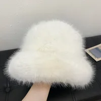 High-grade Faux Fur Mink Fur Fluffy Fisherman Hat Lady Style Big Head Circumference Plush Hat Winter Warm Pullover Hat sku image 5