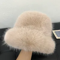 High-grade Faux Fur Mink Fur Fluffy Fisherman Hat Lady Style Big Head Circumference Plush Hat Winter Warm Pullover Hat sku image 6