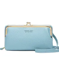 Candy Color Fashion Large Capacity Mobile Phone Bag Women's Wallet Bag Square PU Leather Change Hand Bag sku image 1