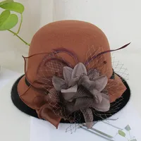 Woolen Hat Women's Autumn And Winter British Socialite Feather Mesh Bowler Hat Korean Casual  Fisherman Hat Basin Hat Trendy sku image 10