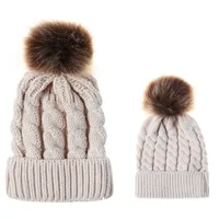 In Autumn And Winter Ball Twist Knitted Hat Warm Female Parent-child Imitation Raccoon Fur Ball Wool Hat main image 4