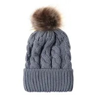 In Autumn And Winter Ball Twist Knitted Hat Warm Female Parent-child Imitation Raccoon Fur Ball Wool Hat main image 5