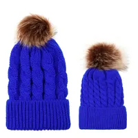In Autumn And Winter Ball Twist Knitted Hat Warm Female Parent-child Imitation Raccoon Fur Ball Wool Hat sku image 7