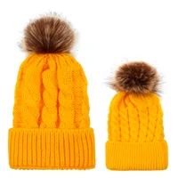 In Autumn And Winter Ball Twist Knitted Hat Warm Female Parent-child Imitation Raccoon Fur Ball Wool Hat sku image 9