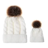 In Autumn And Winter Ball Twist Knitted Hat Warm Female Parent-child Imitation Raccoon Fur Ball Wool Hat sku image 3
