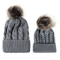 In Autumn And Winter Ball Twist Knitted Hat Warm Female Parent-child Imitation Raccoon Fur Ball Wool Hat sku image 5