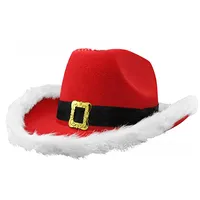 Christmas Red Cowboy Hat Feather Black Belt Cowboy Hat Western Cowboy Hat Santa Claus Belt Cowboy Hat main image 3
