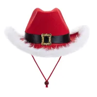 Christmas Red Cowboy Hat Feather Black Belt Cowboy Hat Western Cowboy Hat Santa Claus Belt Cowboy Hat sku image 2