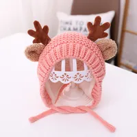 Baby Wool Hat Autumn And Winter Baby Men And Women Velvet Warm Knitted Hat Christmas Antlers Cute Super Cute Shroud Cap sku image 1