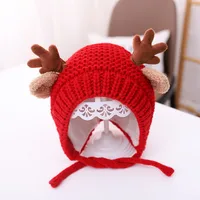 Baby Wool Hat Autumn And Winter Baby Men And Women Velvet Warm Knitted Hat Christmas Antlers Cute Super Cute Shroud Cap sku image 2