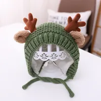 Baby Wool Hat Autumn And Winter Baby Men And Women Velvet Warm Knitted Hat Christmas Antlers Cute Super Cute Shroud Cap sku image 3