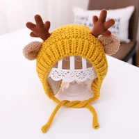 Baby Wool Hat Autumn And Winter Baby Men And Women Velvet Warm Knitted Hat Christmas Antlers Cute Super Cute Shroud Cap sku image 4