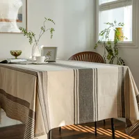 Yi Qiyun Striped Tablecloth Brown Contrast Color Japanese Table Cloth Coffee Table Cloth Fabric Rectangular  Direct main image 4