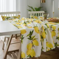 Tablecloth Fabric Waterproof Lemon Printing Small Fresh Yellow Korean Style  Internet Celebrity Table Mat Coffee Table Tablecloth main image 4