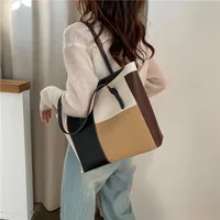 Women's Medium Pu Leather Color Block Streetwear Bucket Zipper Bucket Bag main image 5