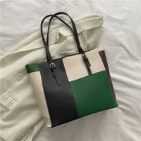 Women's Medium Pu Leather Color Block Streetwear Bucket Zipper Bucket Bag sku image 2