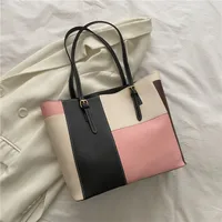 Women's Medium Pu Leather Color Block Streetwear Bucket Zipper Bucket Bag sku image 4