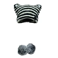 Japanese Style Cute Little Devil Cat Ear Fur Ball Wool Hat Women's Autumn And Winter Warm Small Face Ear Protection Knitted Hat main image 5