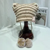 Japanese Style Cute Little Devil Cat Ear Fur Ball Wool Hat Women's Autumn And Winter Warm Small Face Ear Protection Knitted Hat sku image 1