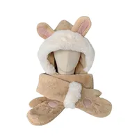 Hat Women's Winter Ear Protection Hat With Velvet Thickened Hat Scarf Three-piece Gloves One-piece Hooded Rabbit Ear Cute main image 5