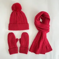 Winter Women's Knitted Hat Scarf Gloves Three-piece Set New Solid Color Plus Velvet Wool Hat Warm Suit main image 2