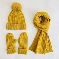 Winter Women's Knitted Hat Scarf Gloves Three-piece Set New Solid Color Plus Velvet Wool Hat Warm Suit sku image 6