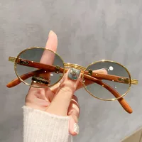 Retro Oval Sunglasses  Style Personality Fashion Frame Full Frame Gray And Gold PC Material Suitable For Travel Fashion And Cycling main image 2