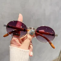 Retro Oval Sunglasses  Style Personality Fashion Frame Full Frame Gray And Gold PC Material Suitable For Travel Fashion And Cycling sku image 4