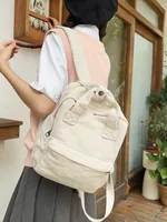 Japanese Style Solid Color Corduroy Schoolbag Women's Korean Style High School And College Students Retro Backpack Simple Fashionable Portable Backpack main image 2