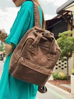 Japanese Style Solid Color Corduroy Schoolbag Women's Korean Style High School And College Students Retro Backpack Simple Fashionable Portable Backpack main image 3