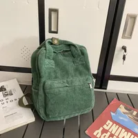 Japanese Style Solid Color Corduroy Schoolbag Women's Korean Style High School And College Students Retro Backpack Simple Fashionable Portable Backpack sku image 1