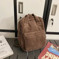 Japanese Style Solid Color Corduroy Schoolbag Women's Korean Style High School And College Students Retro Backpack Simple Fashionable Portable Backpack sku image 2