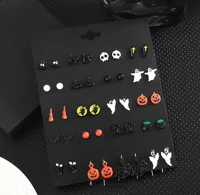 1 Set Cute Funny Halloween Pattern Pumpkin Skull Plating Alloy Ear Studs sku image 1