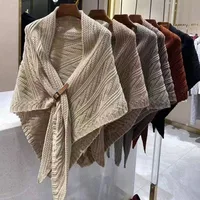 Korean Style Popular Cloak Spring And Autumn New Warm Leather Buckle Shawl Internet Celebrant New Twill Cloak Anchor Recommended main image 1
