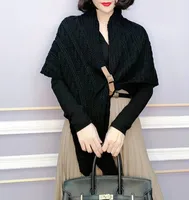 Korean Style Popular Cloak Spring And Autumn New Warm Leather Buckle Shawl Internet Celebrant New Twill Cloak Anchor Recommended sku image 3