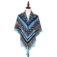 Designed  Bohemian Women Scarf Ethnic Style Knot Tassel Scarf Jacquard Large Square sku image 2
