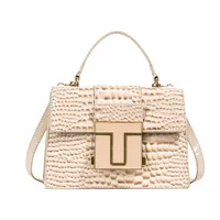 Women's Pu Leather Solid Color Elegant Classic Style Square Lock Clasp Handbag Crossbody Bag sku image 1