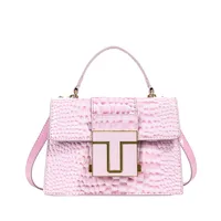 Women's Pu Leather Solid Color Elegant Classic Style Square Lock Clasp Handbag Crossbody Bag sku image 2