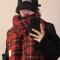 Christmas Scarf Women's Winter Korean-style High-grade  Red Plaid Scarf Student Couple Thickened Warm Shawl main image 1