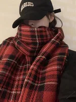 Christmas Scarf Women's Winter Korean-style High-grade  Red Plaid Scarf Student Couple Thickened Warm Shawl main image 2