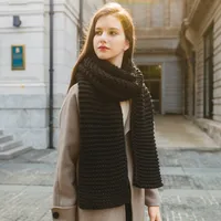 New Korean Style Handmade Coarse Wool Solid Color Knitted Scarf Women's Autumn And Winter Women's Scarf Thickened Student Couple's Scarf sku image 2