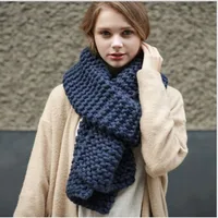 New Korean Style Handmade Coarse Wool Solid Color Knitted Scarf Women's Autumn And Winter Women's Scarf Thickened Student Couple's Scarf sku image 3