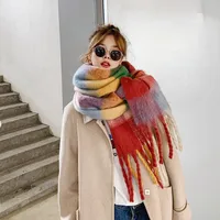 Rainbow Scarf Women's Winter Shawl Couple's Colorful Plaid Warm Thickened  Trendy Cute Girl Student main image 1